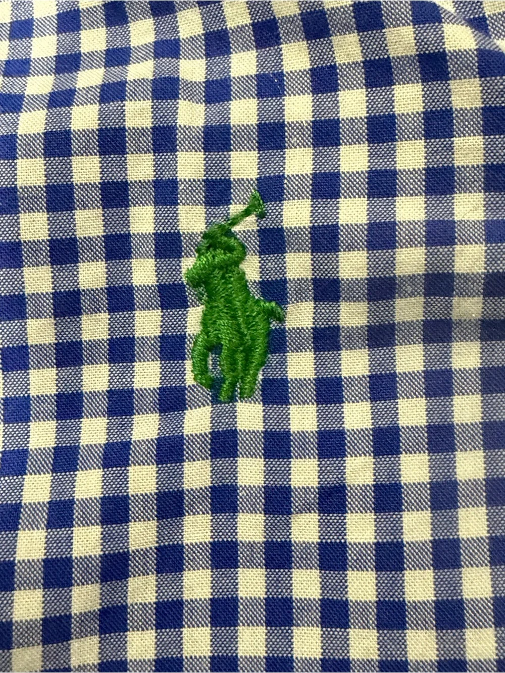 Ralph Lauren Baby Boys Blue Gingham Button Down Shirt 9M Green Pony Logo